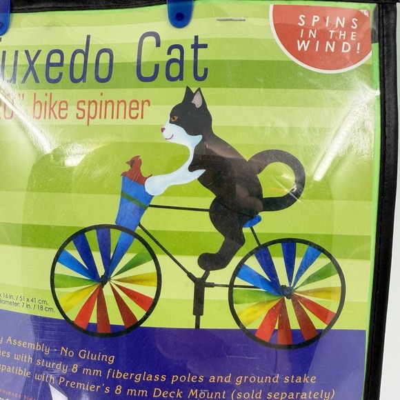 Tuxedo Cat Cardinal Bike Wind Spinner 20" Wind Garden - Picture 2 of 7